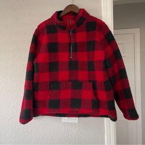 Style & co womens Red and Black Plaid Fleece Pullover L